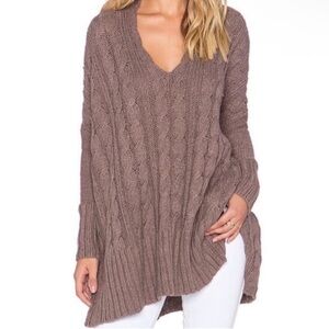 Free People Easy Cable V Neck Sweater